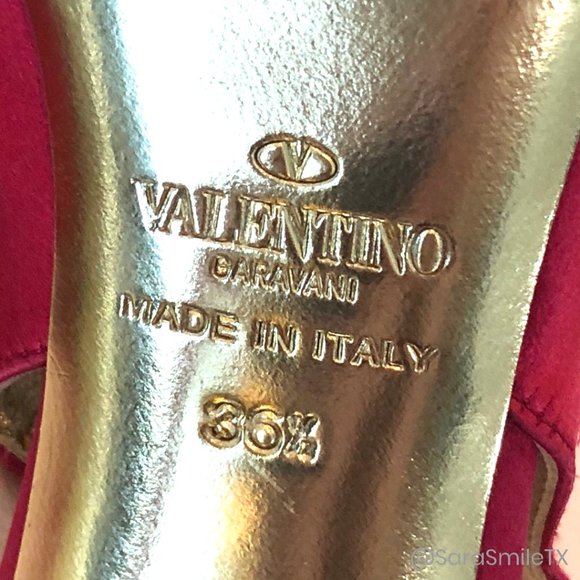 {VALENTINO GARAVANI} Bright Pink Satin Bow Open Toe Slingback Stiletto Pumps - Picture 9 of 13
